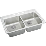 Elkay - 18 Gauge Stainless Steel 33'' x 22'' x 6.5'' Double Bowl Drop-in Kitchen Sink Kit - Lustrous Satin