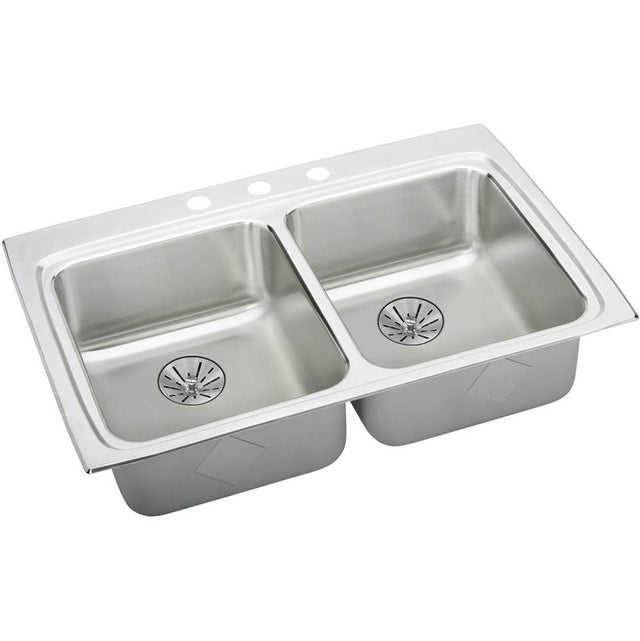 Elkay - 18 Gauge Stainless Steel 33'' x 22'' x 6.5'' Double Bowl Drop-in Kitchen Sink Kit - Lustrous Satin