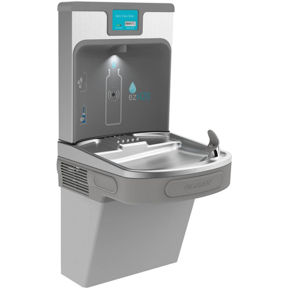 Elkay - Enhanced Filtered  Bottle Filling Station And Single ADA Cooler Filtered Refrigerated Light Gray High Capacity Lead Reduction Drop Down Wrapper - Light Gray Granite