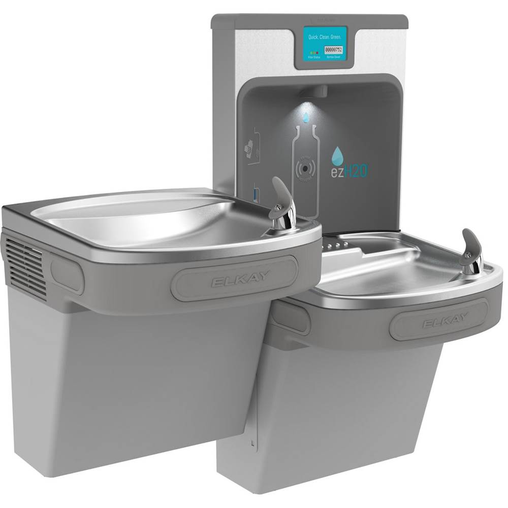Elkay - Enhanced Filtered Bottle Filling Station And Versatile Bi-Level ADA Cooler Refrigerated Light Gray High Capacity Lead Reduction Drop Down Wrapper - Light Gray Granite