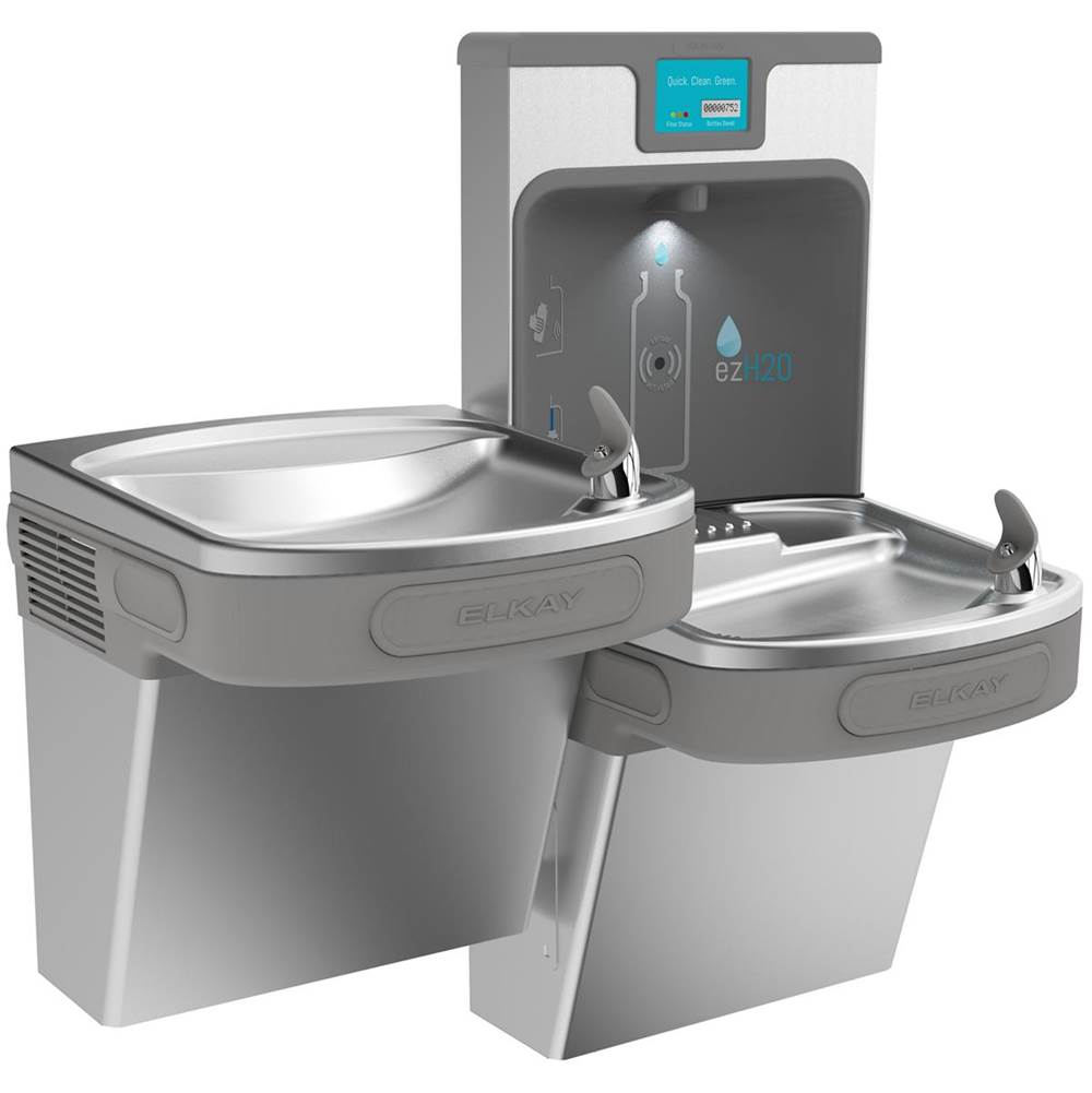 Elkay - Enhanced Filtered Bottle Filling Station And Versatile Bi-Level ADA Cooler Refrigerated Stainless High Capacity Lead Reduction Drop Down Wrapper - Stainless Steel