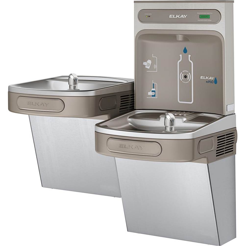 ezH2O Bottle Filling Station and Versatile Bi-Level ADA Vandal-Resistant Cooler, Filtered Non-Refrigerated Stainless