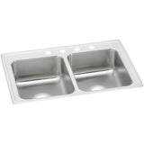 Elkay - 20 Gauge Stainless Steel 33'' x 19.5'' x 7.125'' Double Bowl Drop-in Kitchen Sink - Brushed Satin