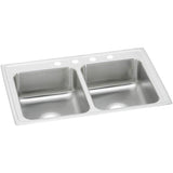 Elkay - 20 Gauge Stainless Steel 33'' x 22'' x 7.5'' Double Bowl Drop-in Kitchen Sink - Brushed Satin
