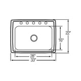 20 Gauge Stainless Steel 33'' x 22'' x 7.25'' Single Bowl Drop-in Kitchen Sink