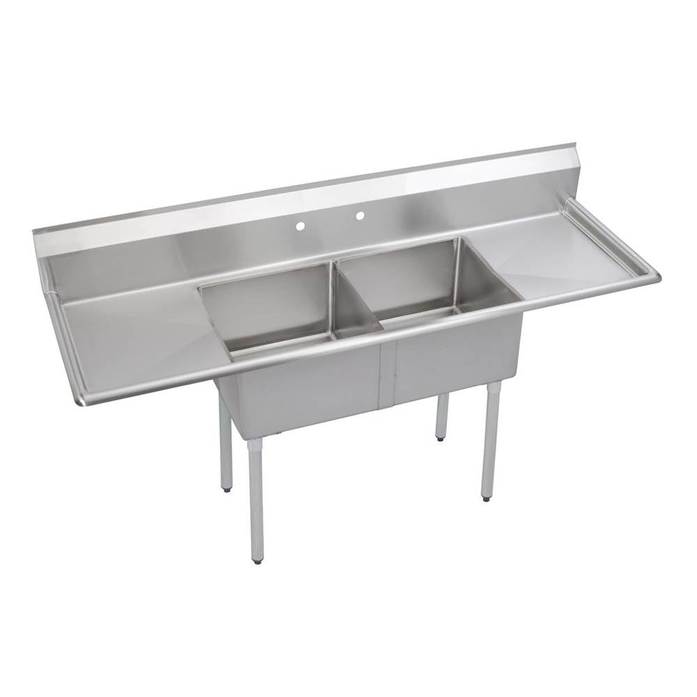 Elkay - 2 Compartment Sink, 98X30 OA, 24X24 Bowl, 14 Deep, L & R 24'' DBs, SS Legs, 16 GA 300 Series SS, NSF - No.4 Finish