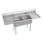 Elkay - 2 Compartment Sink, 72X24 OA, 18X18 Bowl, 11 Deep, L & R 18'' DBs, SS Legs, 18 GA 300 Series SS, NSF - No.4 Finish