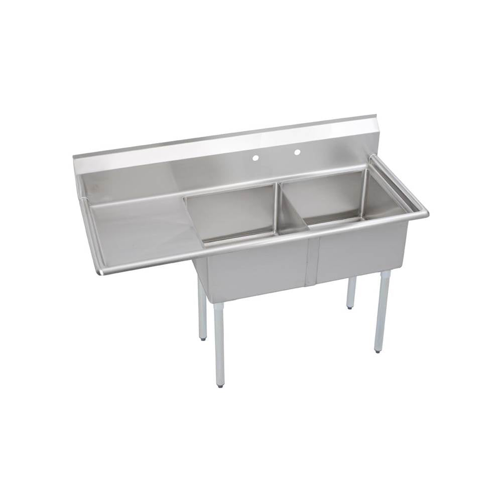 Elkay - 2 Compartment Sink, 57X27 OA, 18X18 Bowl, 14 Deep, Left 18'' DB, SS Legs, 18 GA 300 Series SS, NSF - No.4 Finish