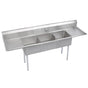 Elkay - 3 Compartment Sink, 106X30 OA, 18X18 Bowl, 12 Deep, L & R 24'' DBs, SS Legs, 16 GA 300 Series SS, NSF - No.4 Finish