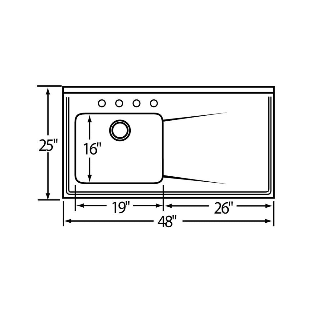 18 Gauge Stainless Steel 48'' x 25'' x 7.5'' Single Bowl Custom Sinks + Countertops Kitchen Sink