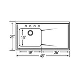 18 Gauge Stainless Steel 48'' x 25'' x 7.5'' Single Bowl Custom Sinks + Countertops Kitchen Sink
