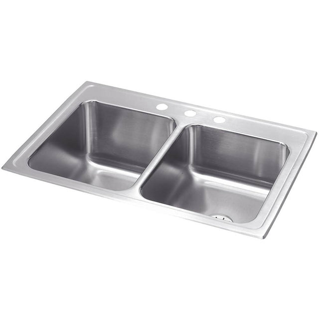 Elkay - 18 Gauge Stainless Steel 33'' x 22'' x 10.125'' Double Bowl Top Mount Kitchen Sink Kit - Lustertone