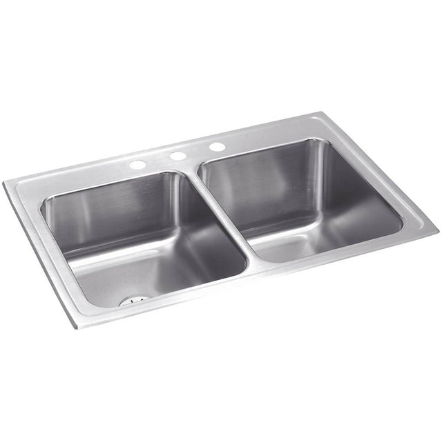 Elkay - 18 Gauge Stainless Steel 33'' x 22'' x 10.125'' Double Bowl Drop-in Kitchen Sink Kit - Lustrous Satin