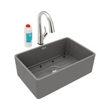 Elkay - Fireclay 29-7/8'' x 19-3/4'' x 10-1/16'', Single Bowl Farmhouse Sink Kit with Filtered Faucet, Matte Gray - Matte Gray