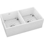 Elkay - Fireclay 33'' x 19-15/16'' x 10-1/8'', Equal Double Bowl Farmhouse Sink Kit, White - White