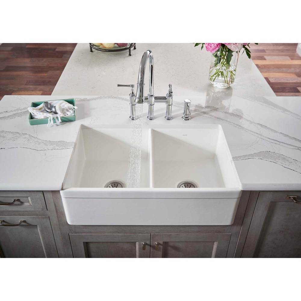Fireclay 33'' x 20'' x 10-1/8'' Double Bowl Farmhouse Undermount Kitchen Sink, White