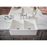 Fireclay 33'' x 20'' x 10-1/8'' Double Bowl Farmhouse Undermount Kitchen Sink, White