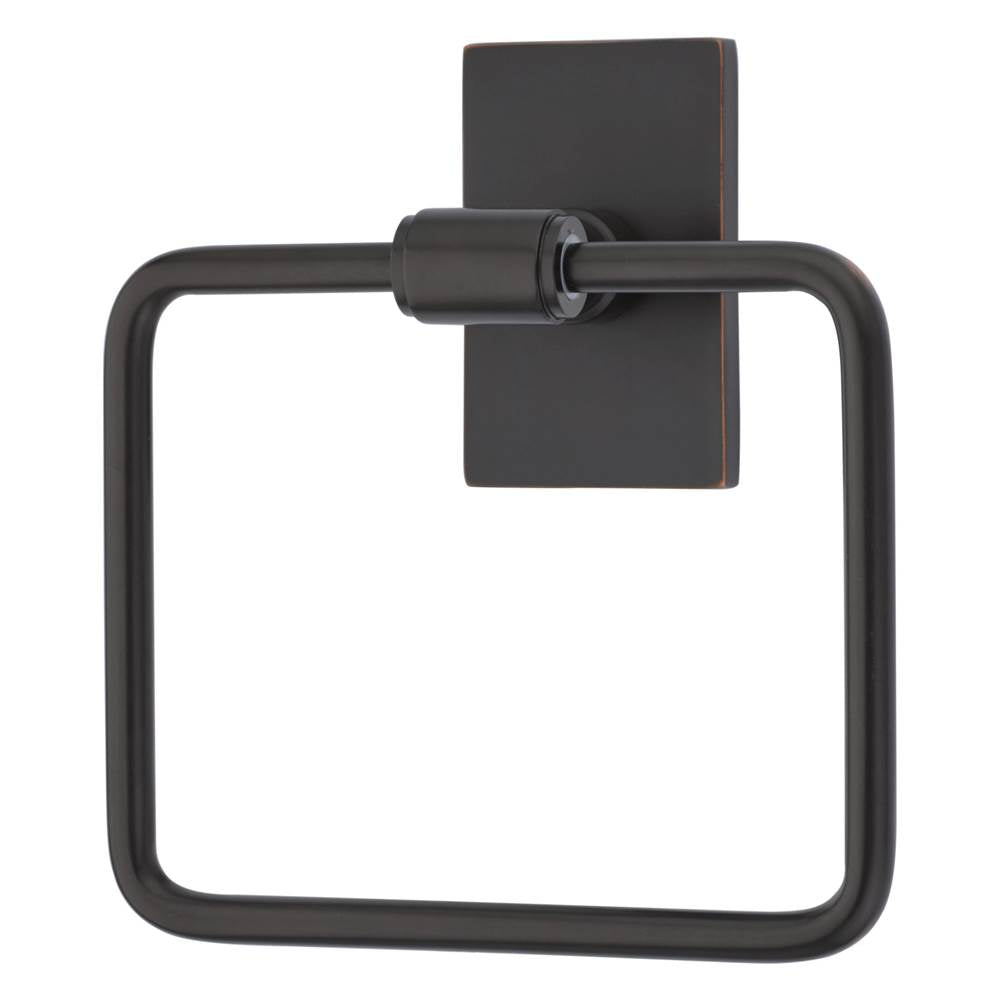 Emtek - Transitional Brass Towel Ring, Modern Rect Rosette, US10B - Oil Rubbed Bronze