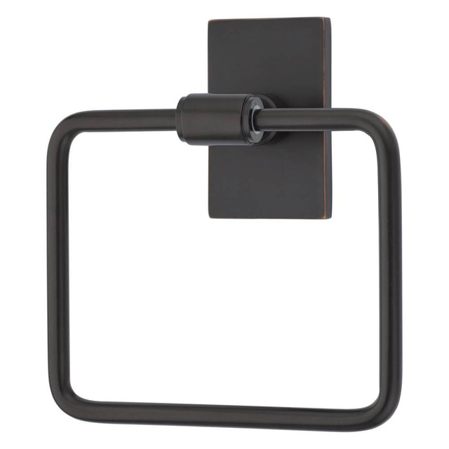 Emtek - Transitional Brass Towel Ring, Modern Rect Rosette, US10B - Oil Rubbed Bronze