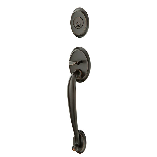 Emtek - Sgl Cyl, Saratoga Tub Ent, Arts and Crafts Lever, LH, US10B - Oil Rubbed Bronze