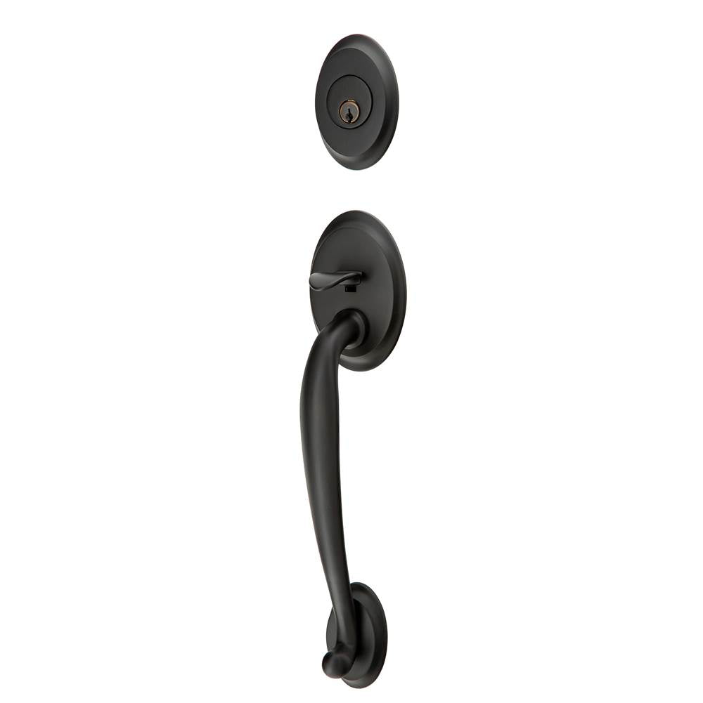 Emtek - Sgl Cyl, Saratoga Tub Ent, Arts and Crafts Lever, LH, US19 - Flat Black