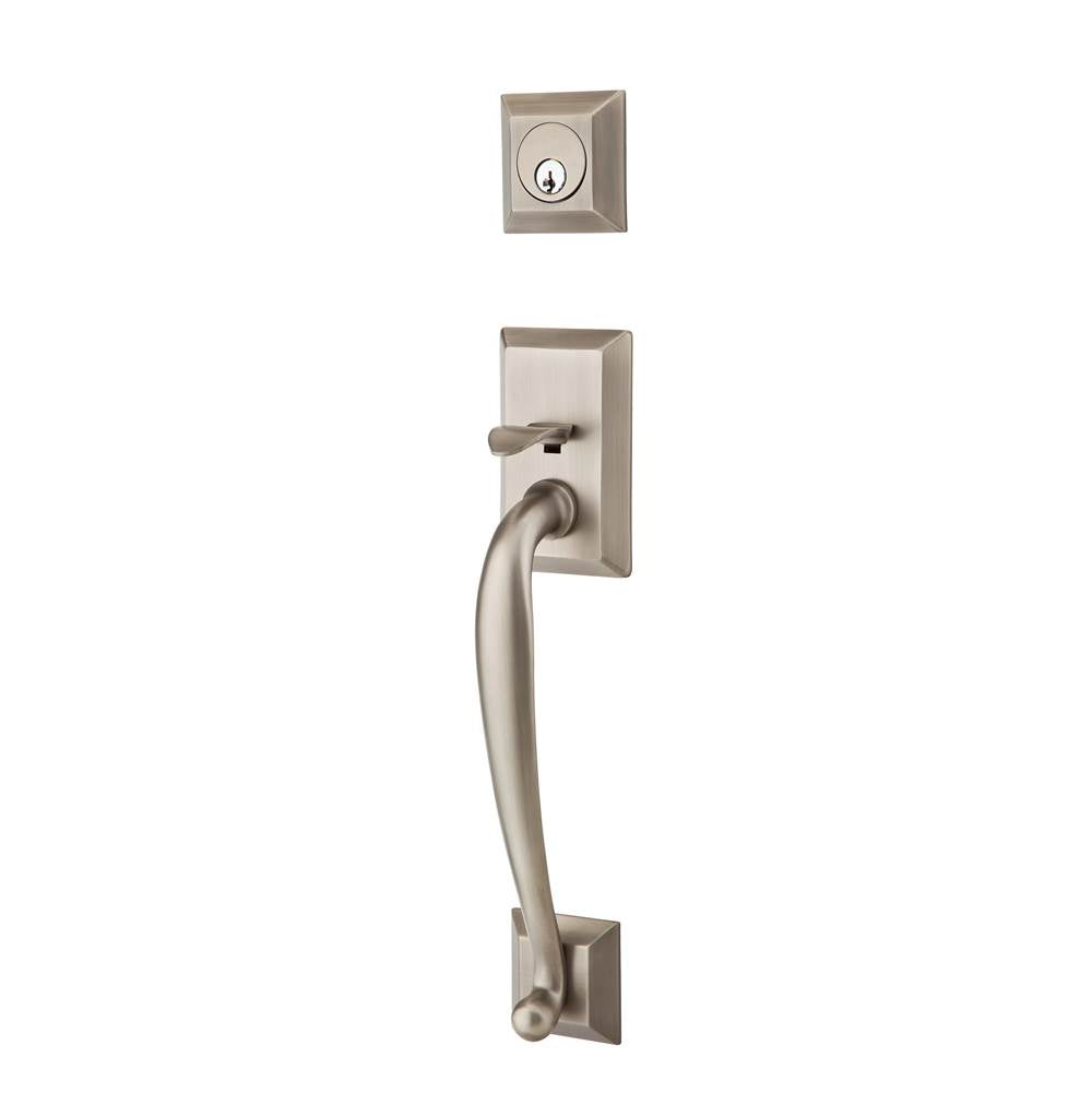 Emtek - Sgl Cyl, Franklin Tub Ent, Astoria Clear Knob, US15A - Pewter