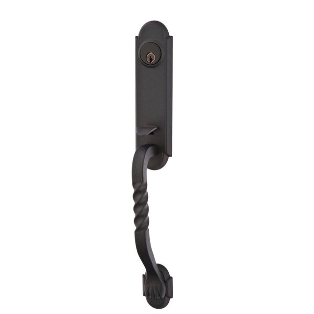 Emtek - Sgl Cyl, Monolithic with San Carlos Grip Tub Ent, Lafayette Lever, LH, FBS - Flat Black Steel