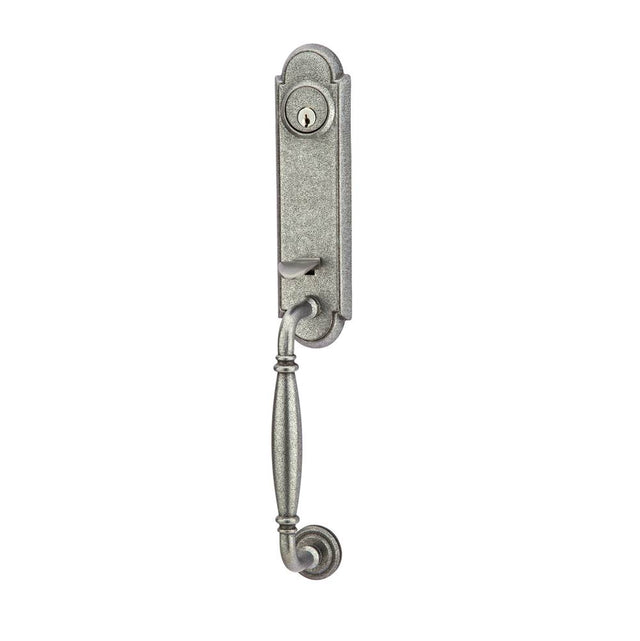 Emtek - Sgl Cyl, Monolithic with Normandy Grip Tub Ent, Lafayette Lever, LH, SWS - Satin Steel