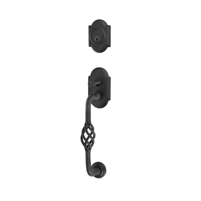 Emtek - Sgl Cyl, Sectional with Lafayette Grip Tub Ent, Jamestown Knob, FBS - Flat Black Steel