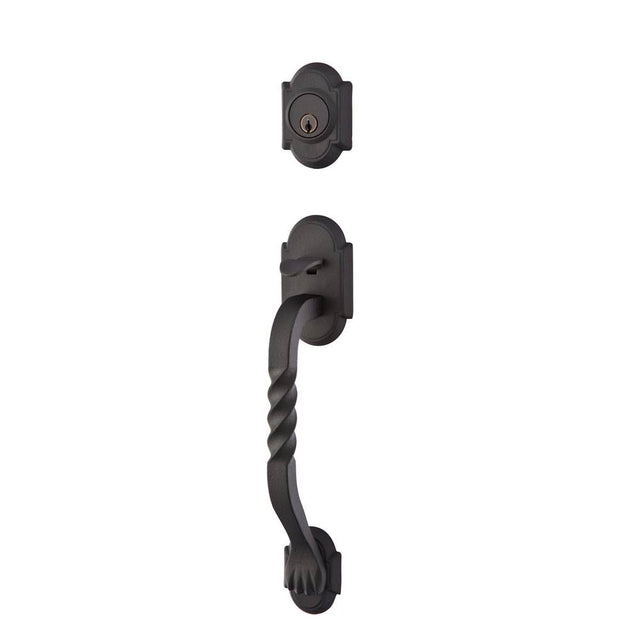 Emtek - Sgl Cyl, Sectional with San Carlos Grip Tub Ent, Lafayette Lever, LH, FBS - Flat Black Steel