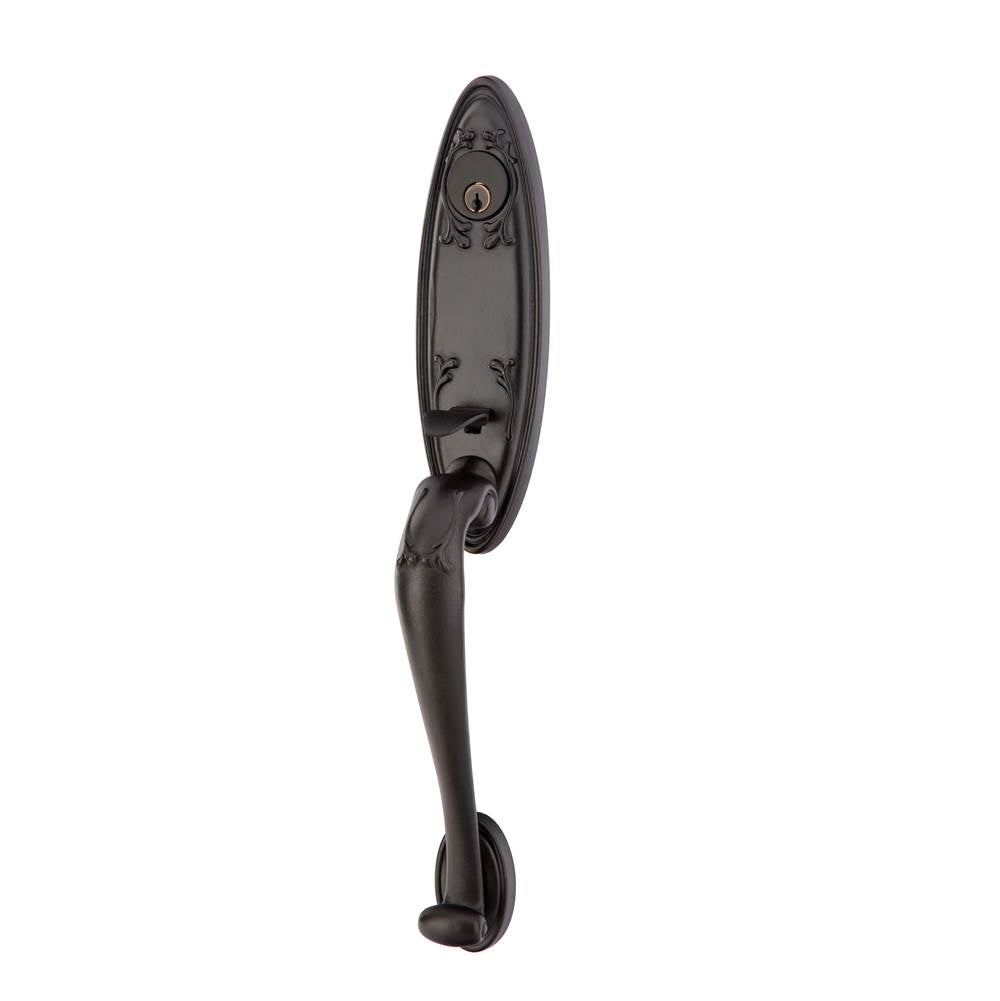 Emtek - Sgl Cyl, Tuscany Monolithic Tub Ent, Medici Lever, LH, FB - Flat Black Bronze Patina
