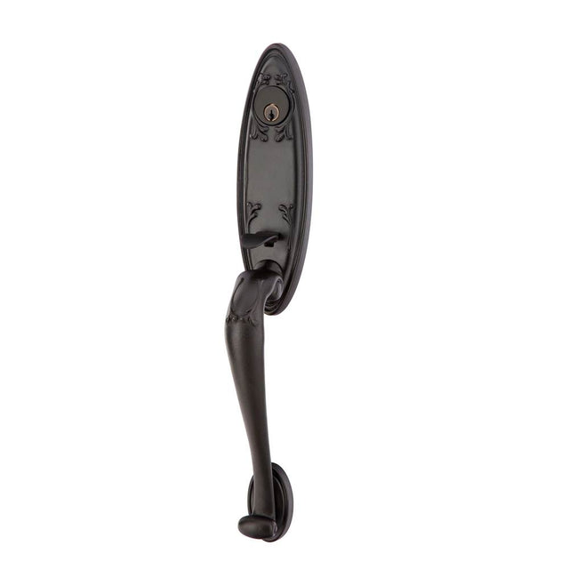 Emtek - Sgl Cyl, Tuscany Monolithic Tub Ent, Medici Lever, LH, FB - Flat Black Bronze Patina