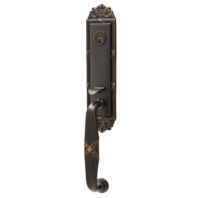 Emtek - Sgl Cyl, Ribbon and Reed Tub Ent, Arts and Crafts Lever, LH, US10B - Oil Rubbed Bronze