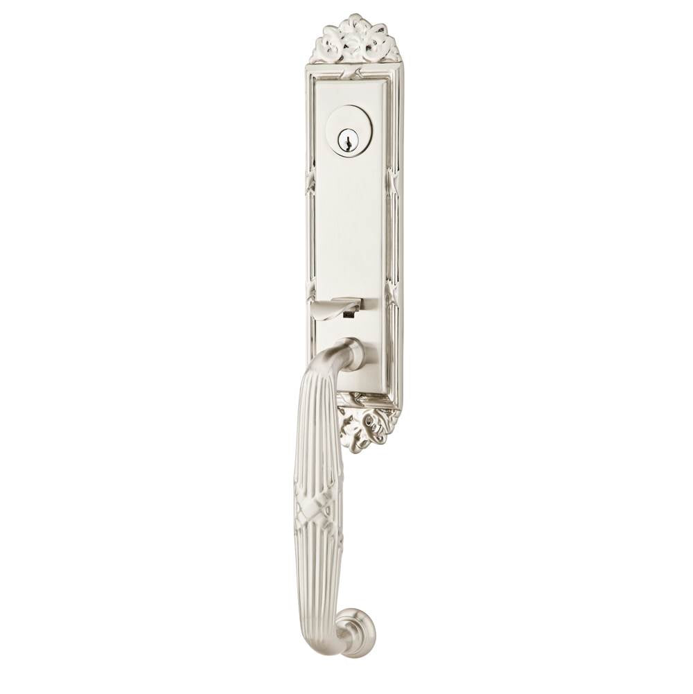 Emtek - Sgl Cyl, Ribbon and Reed Tub Ent, Arts and Crafts Lever, LH, US15 - Satin Nickel