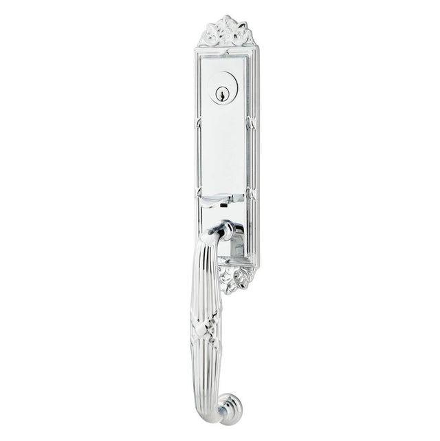 Emtek - Sgl Cyl, Ribbon and Reed Tub Ent, Argos Lever, LH, US26 - Polished Chrome