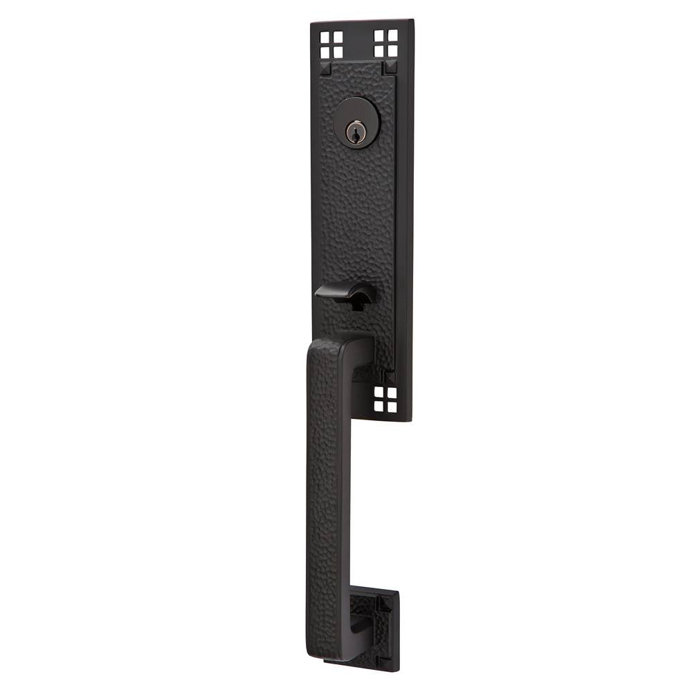 Emtek - Sgl Cyl, Arts and Crafts Tub Ent, Arts and Crafts Lever, LH, US19 - Flat Black