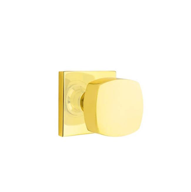 Emtek - Passage, Square Rosette, Freestone Square Knob, US3NL - Unlacquered Brass