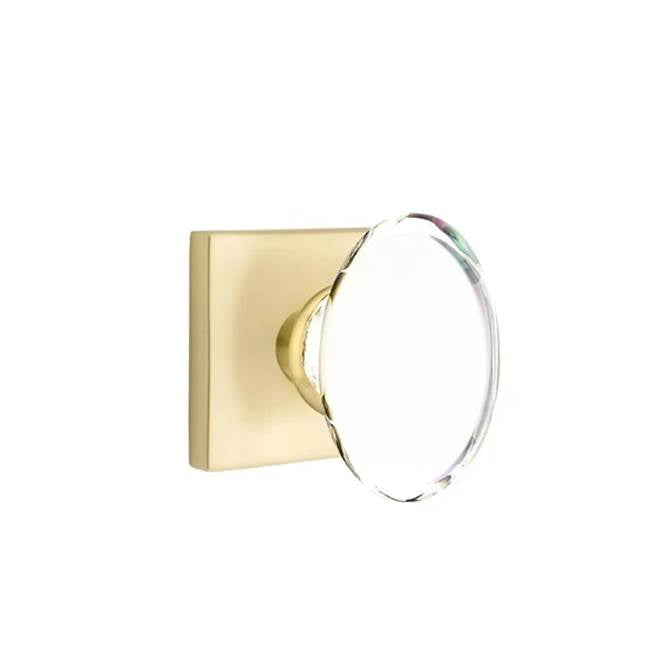 Emtek - Privacy, Square Rosette, Hampton Crystal Knob, US4 - Satin Brass