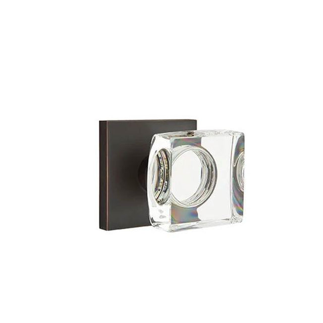 Emtek - Privacy, Square Rosette, Modern Square Crystal Knob, US10B - Oil Rubbed Bronze