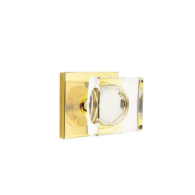 Emtek - Privacy, Square Rosette, Modern Square Crystal Knob, US3NL - Unlacquered Brass