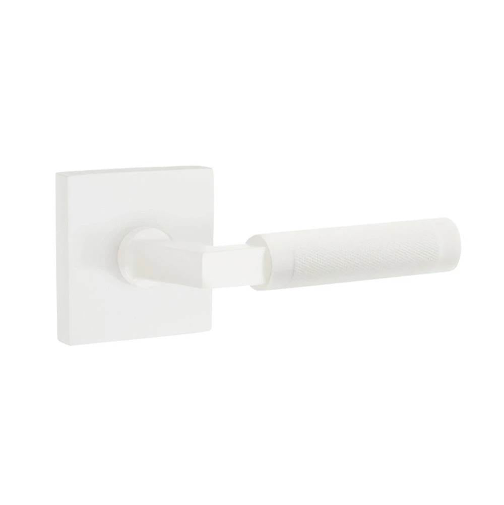 Emtek - Select Passage, Square Rosette MW, L-Square Stem MW, Knurled Handle MW LH - Matte White