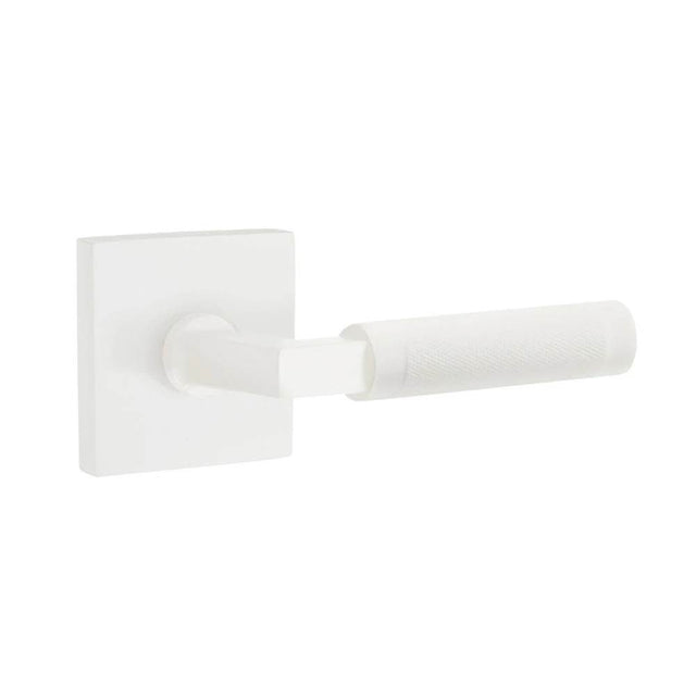 Emtek - Select Privacy, Square Rosette MW, L-Square Stem MW, Knurled Handle MW RH - Matte White