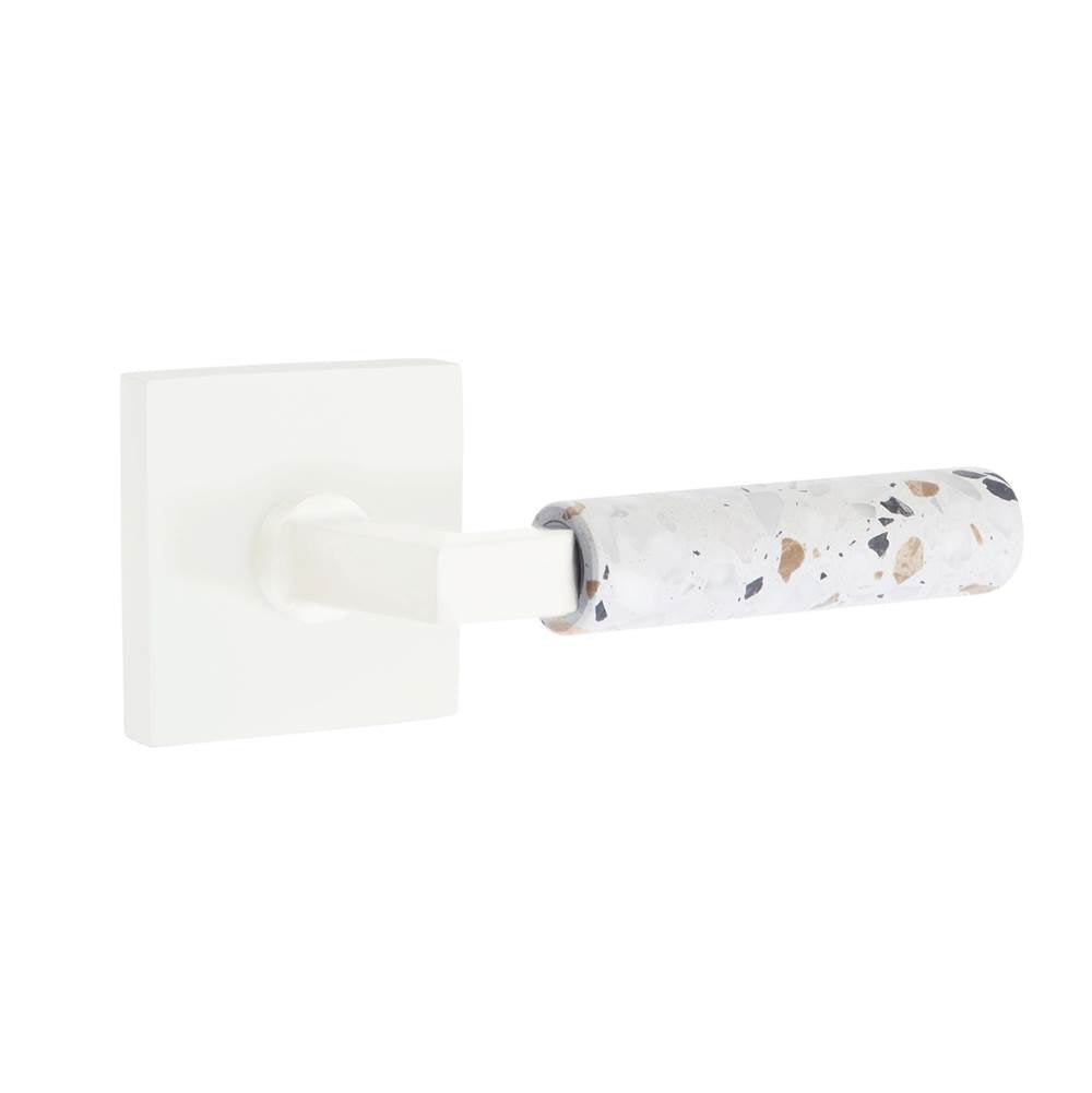 Emtek - Select Dummy, Square Rosette Matte White, L-Square Stem Matte White, Light Terrazzo Handle - Matte White