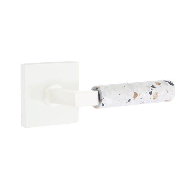 Emtek - Select Passage, Square Rosette Matte White, L-Square Stem Matte White, Light Terrazzo Handle, LH - Matte White