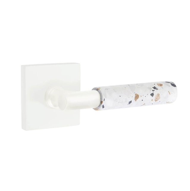 Emtek - Select Passage, Square Rosette Matte White, T-Bar Stem Matte White, Light Terrazzo Handle, LH - Matte White