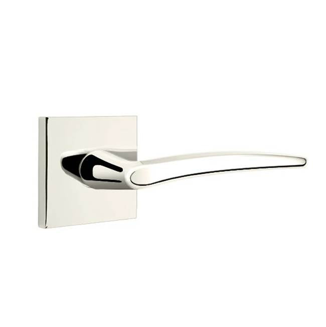 Emtek - Passage, Square Rosette, Poseidon Lever, LH, US14 - Polished Nickel