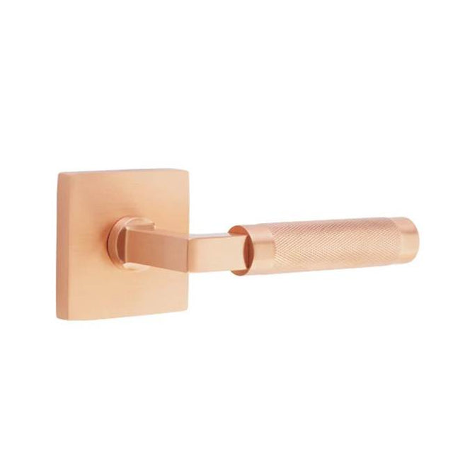 Emtek - Select Privacy, Square Rosette SRG, L-Square Stem SRG, Knurled Handle SRG LH - Satin Rose Gold