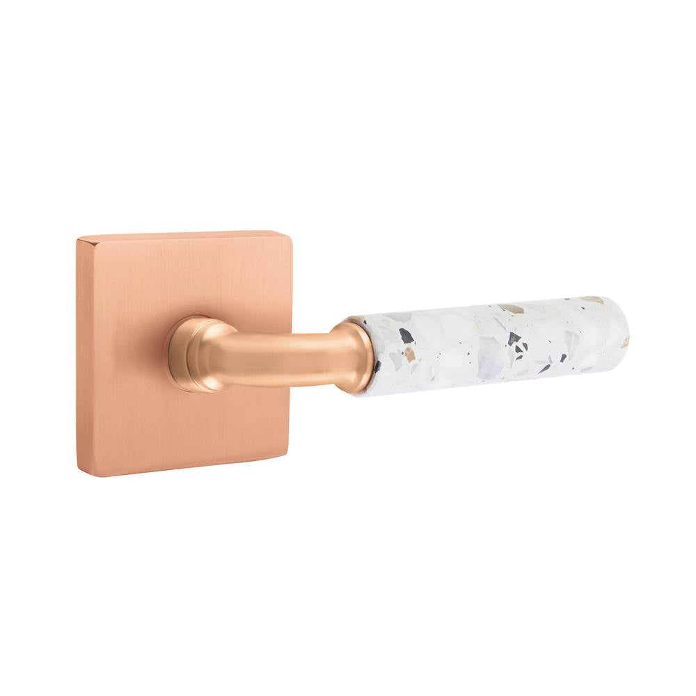 Emtek - Select Dummy, Square Rosette Satin Rose Gold, R-Bar Stem Satin Rose Gold, Light Terrazzo Handle - Satin Rose Gold