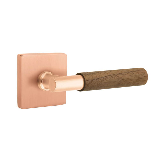 Emtek - Select Passage, Square Rosette Satin Rose Gold, T-Bar Stem Satin Rose Gold, Dark Walnut Handle, RH - Satin Rose Gold