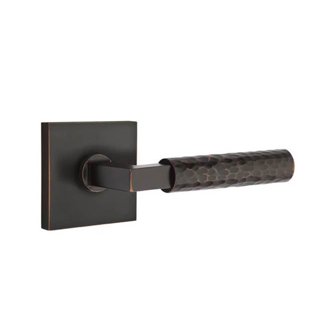 Emtek - Dummy, Square Rosette US10B, L-Square Stem US10B, Hammered Handle US10B - Oil Rubbed Bronze